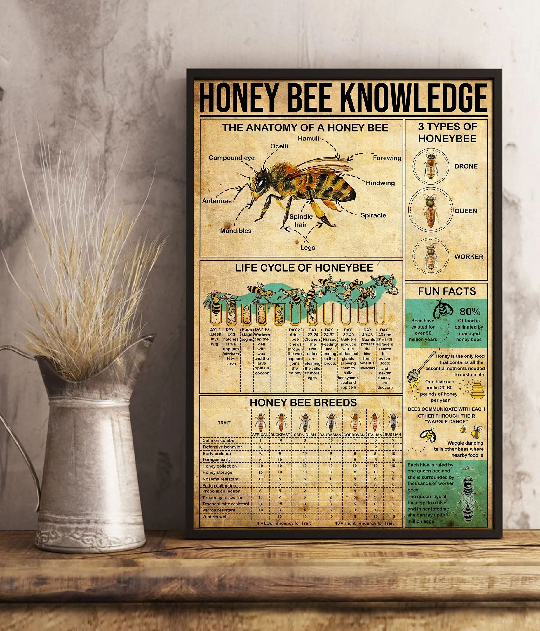 Bee Knowledge Vertical Paper Canvas Prints Poster Wall Art