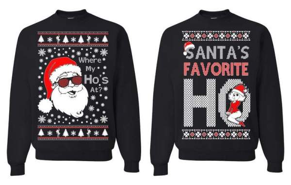 Where My Ho’S At, Santa’S Favorite Ho Christmas Sweatshirt For Couple For Him For Her Ugly Christmas Sweatshirt