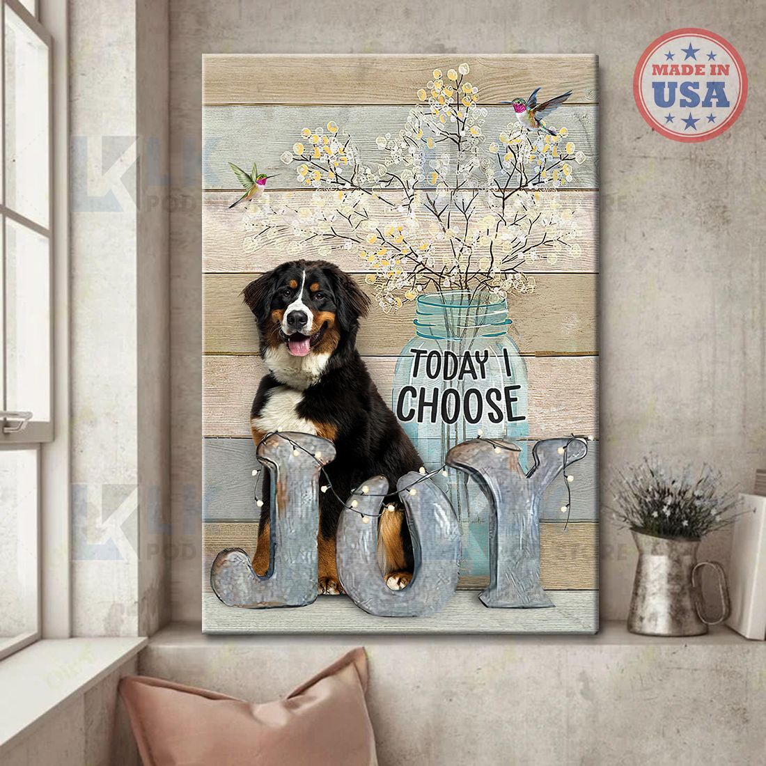 BERNESE MOUNTAIN DOG – CANVAS Today I Choose Joy  [ID3-D] | Framed, Best Gift, Pet Lover, Housewarming, Wall Art Print, Home Decor