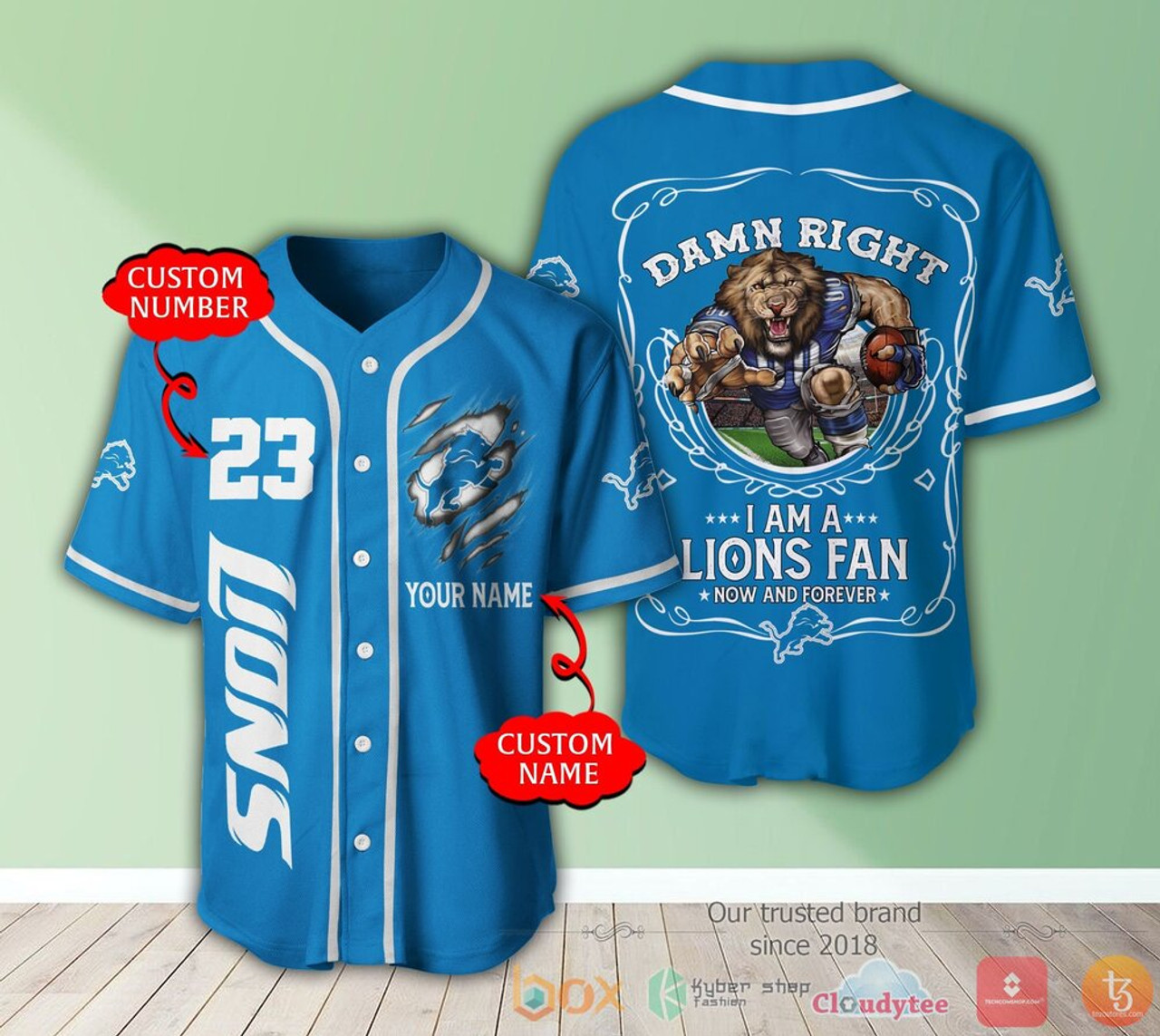 New National Football League Detroit Lions Personalized Baseball Jersey Shirt