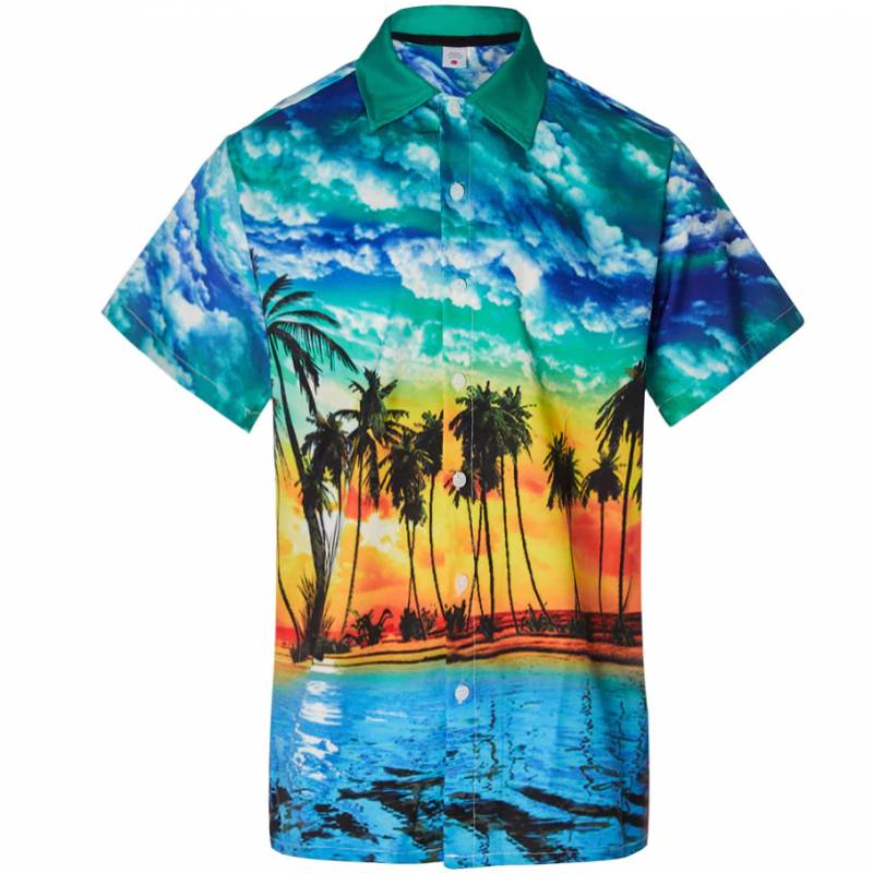 2019 Shirt Summer Style Plam Tree Men Casual Beach Hawaii Shirts Fit Slim Male Blouse Summer Top