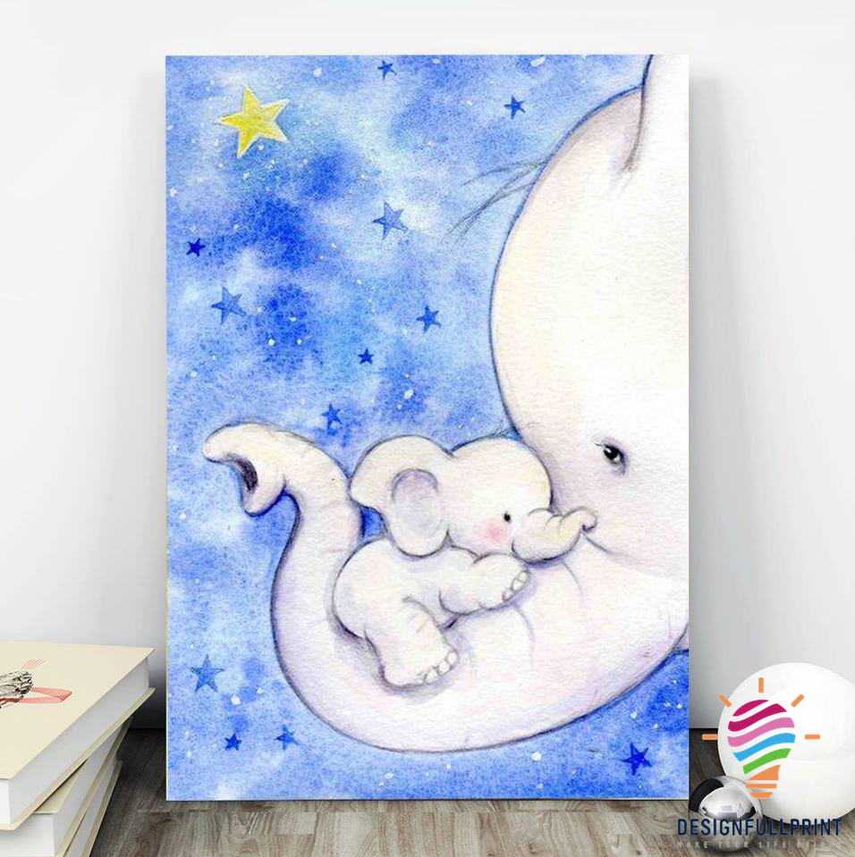 Gift For Elephant Lover Gift For Mom Blue Sky Baby And Mom Elephant Be Happy Canvas Art And Poster Cm