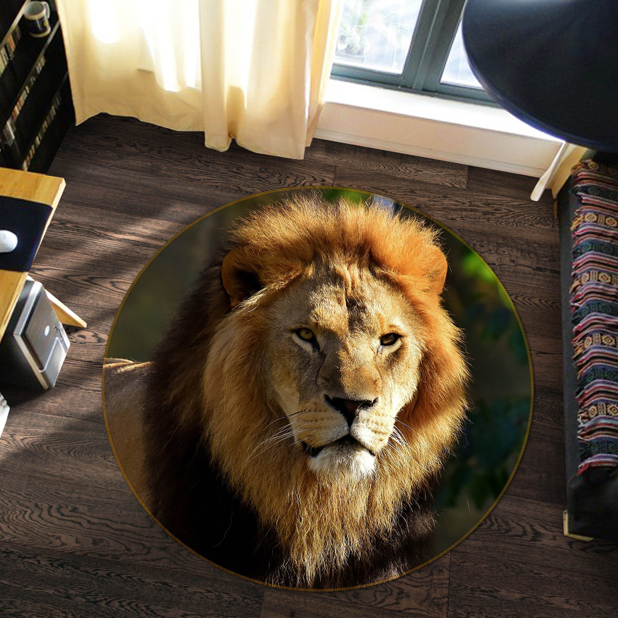 3D Spiritual Lion Staring At You Round Rug – Round Carpet Home Decor