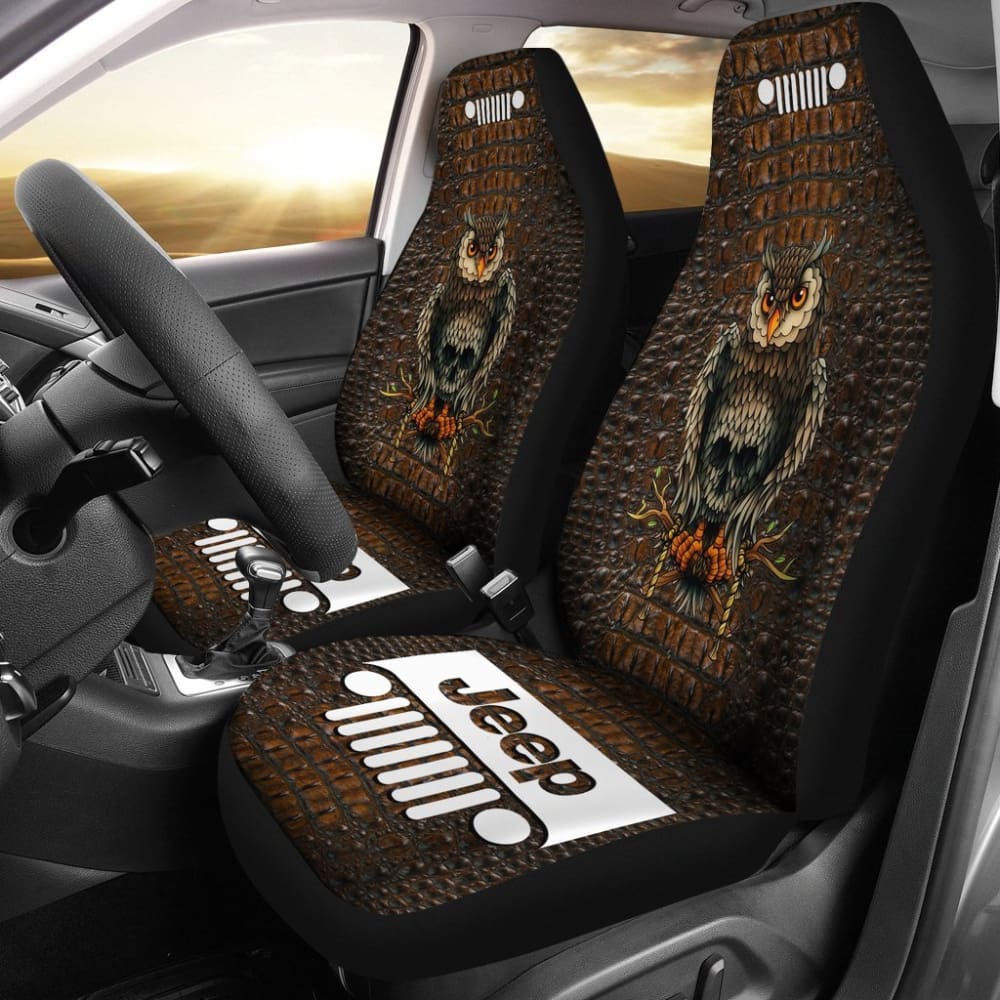 Jeep Seat Cover – Alligator Brown – Owl Skull 101819