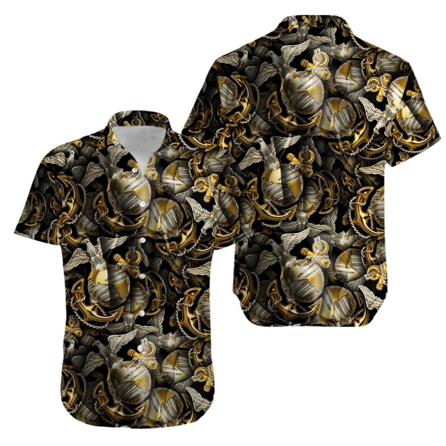 Veteran Marine Corps Anchor and Globe Logo Hawaiian Shirts #KV