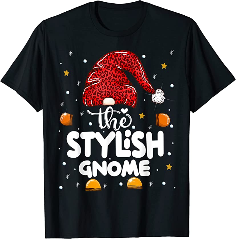 Stylish Gnome Leopard Family Matching Christmas Party T-Shirt