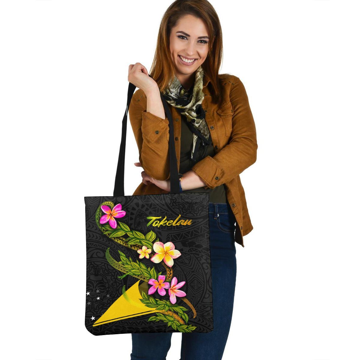 Tokelau Polynesian Custom Personalised Tote Bag – Plumeria Tribal – BN12