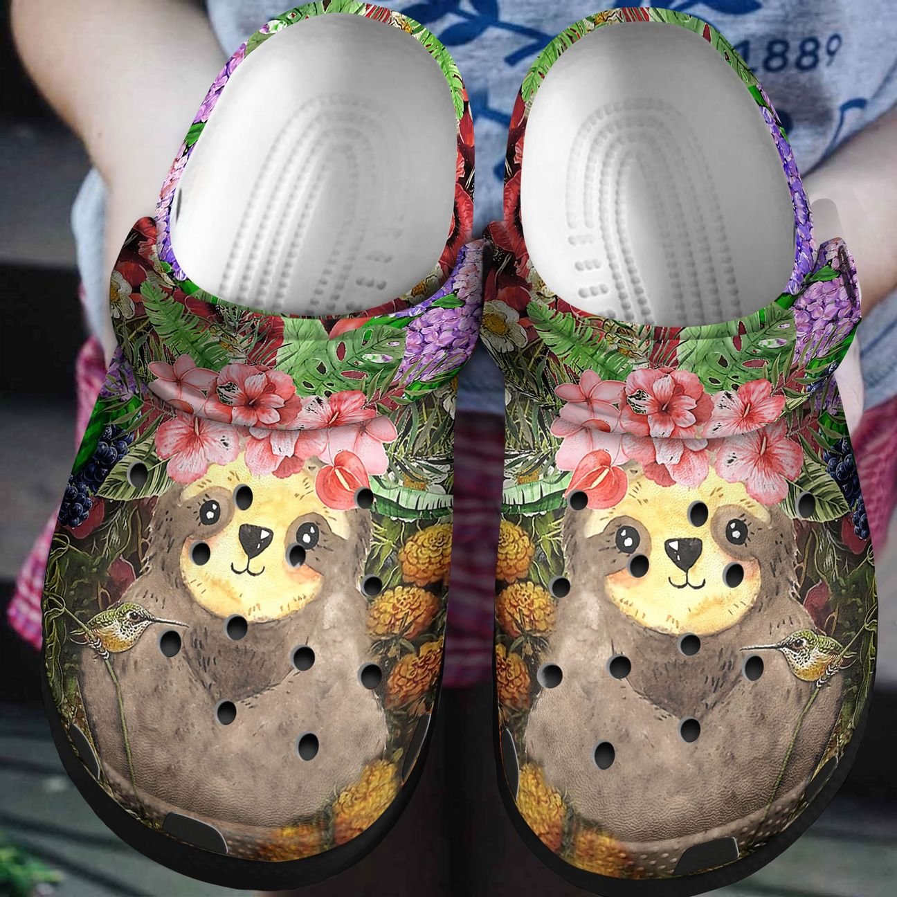 Sloth Personalized Clog, Custom Name, Text, Color, Number Fashion Style For Women, Men, Kid, Print 3D Sloth Flower