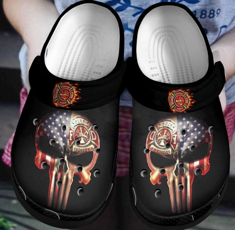 Firefighter Skull Printed Gift For Lover Rubber clog Shoes Comfy Footwear 3