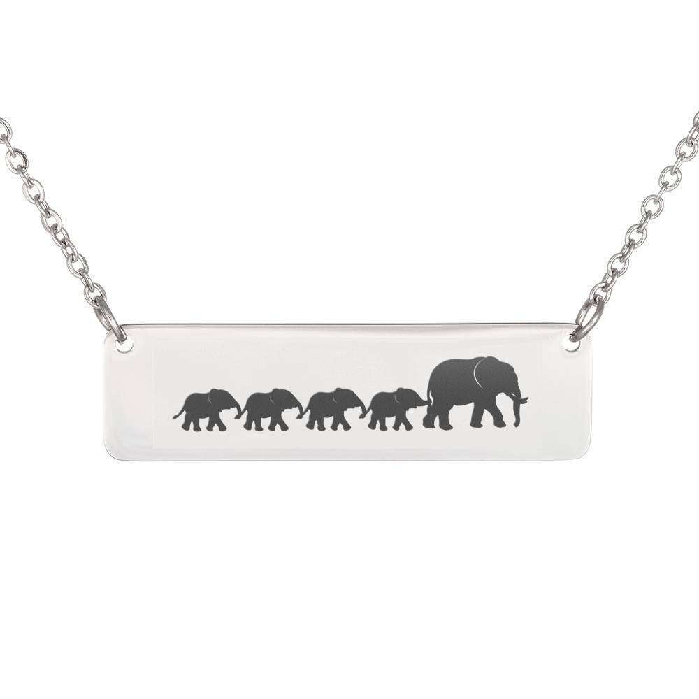 Mommy Elephant And Four Baby Elephants Horizontal Bar Necklace For Mom, Stepmom, Grandma – Engravable