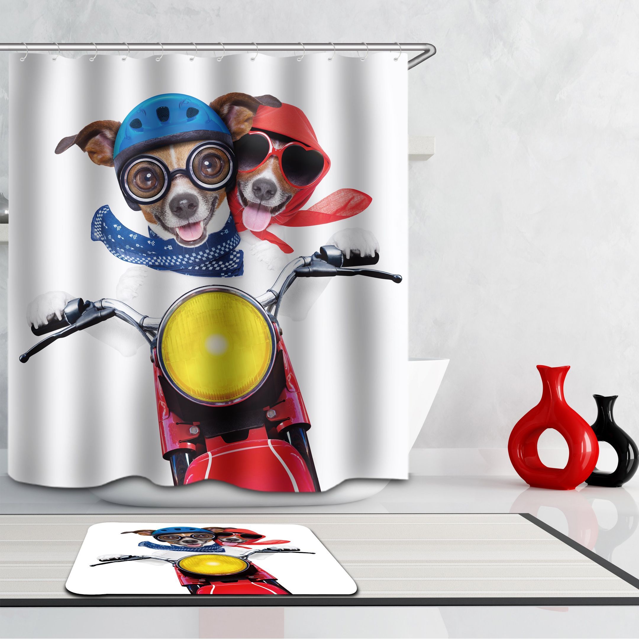 The Dogs Riding Motorbike 3D Printed Shower Curtain Gift Home Decoration