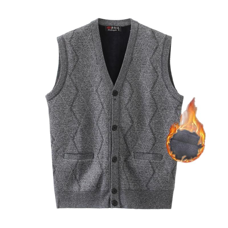 Slim Fit Jumpers Knitwear Vest Sleeveless Winter Korean Casual Velvet Warm Fashion Sweaters Men Cardigan Waistcoat Gilet alx