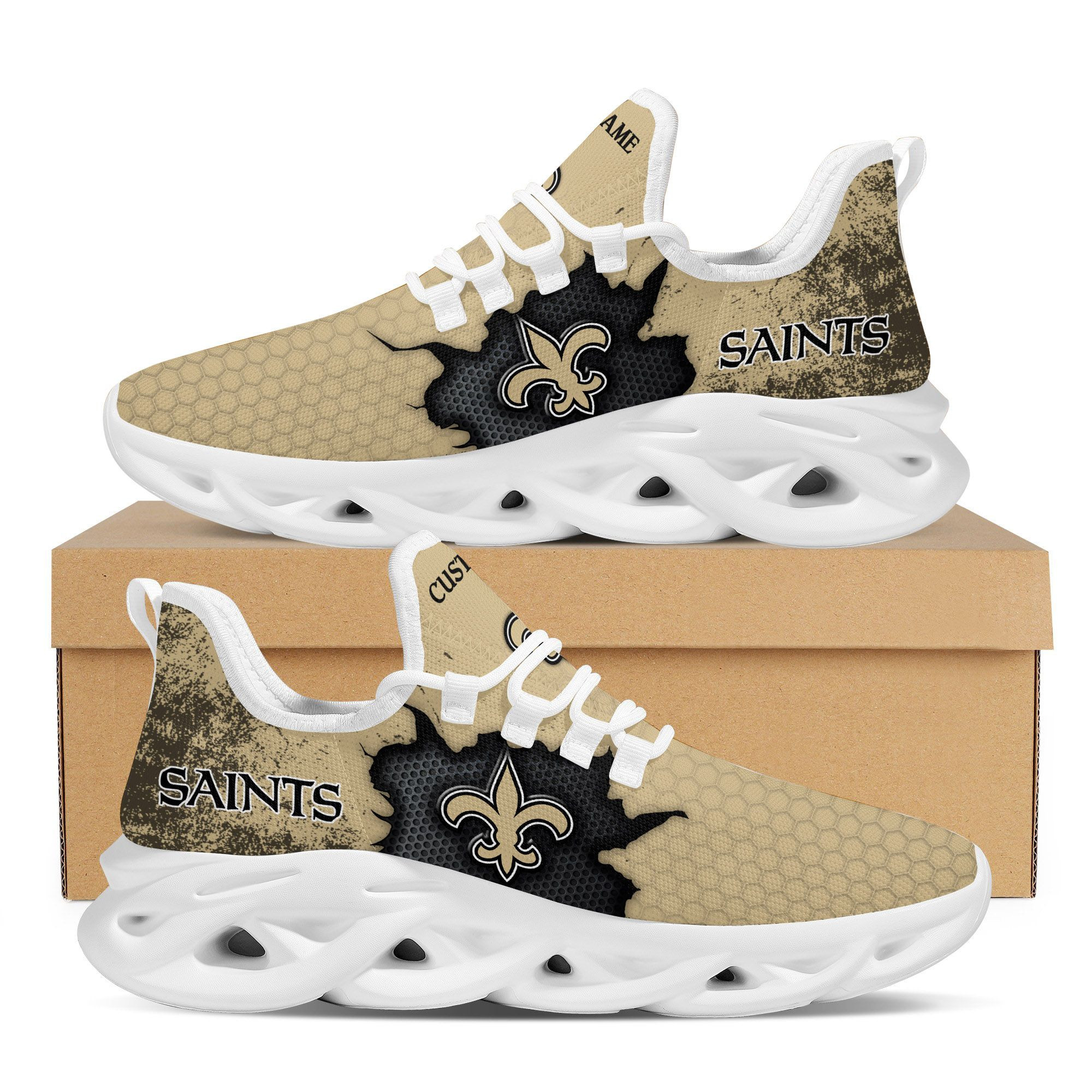 New Orleans Saints Cracked Design Trending Max Soul Clunky Sneaker Shoes  Custom Name Personalized For Mens Womensfans