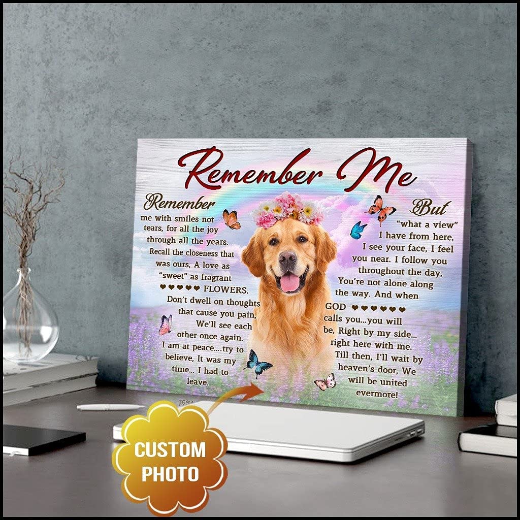 “Remember Me Canvas” Custom Pet Photo, Pet Canvas Painting Puppy Artwork Ready To Hang, Cute Animals Wall Art Gifts For Pets Lovers