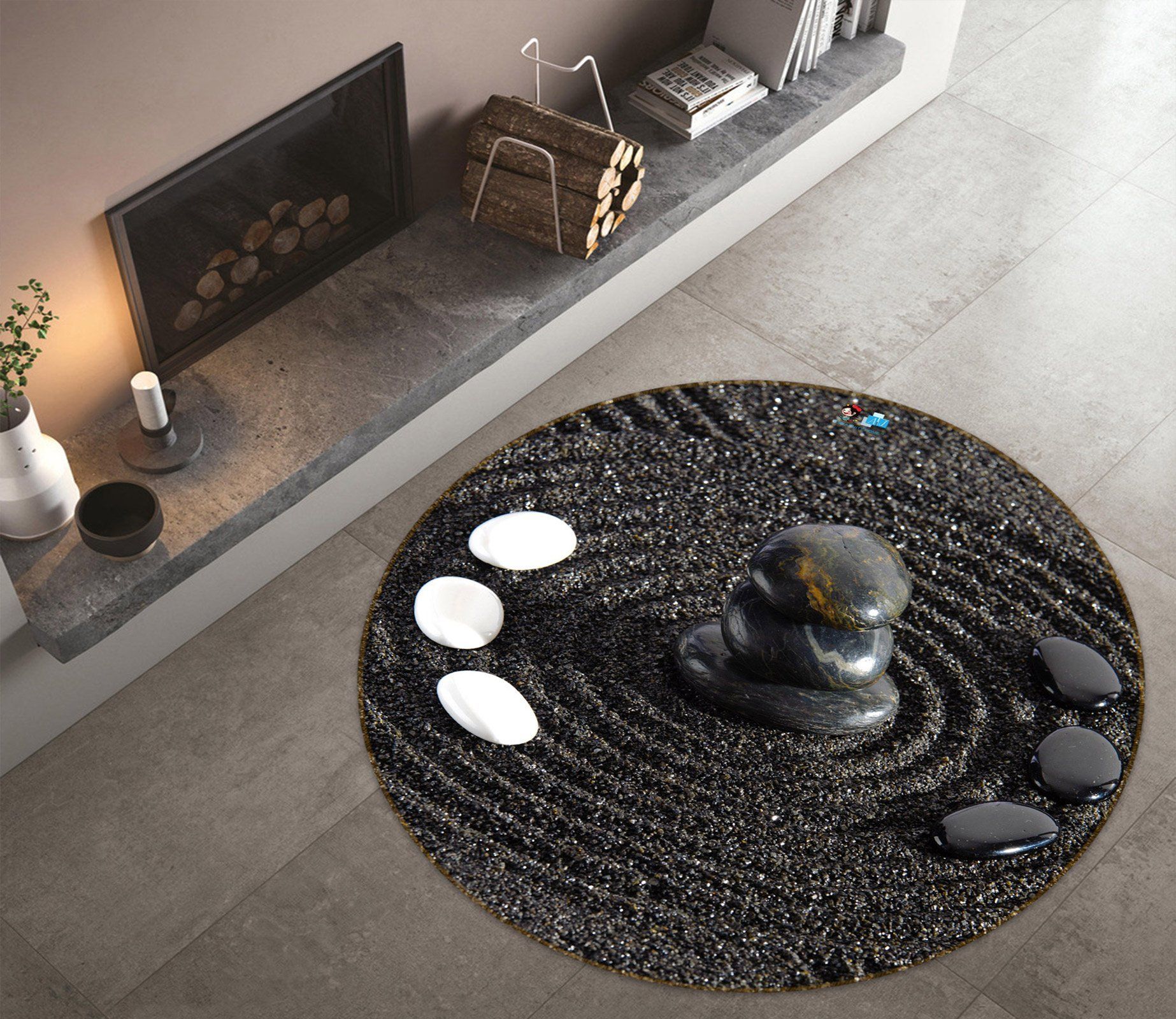 3D Black White Stone 72223 Round Rug – Round Carpet Home Decor