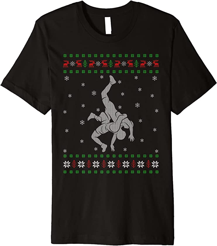 Ugly Christmas Sweater Style Wrestling Xmas Premium T-Shirt