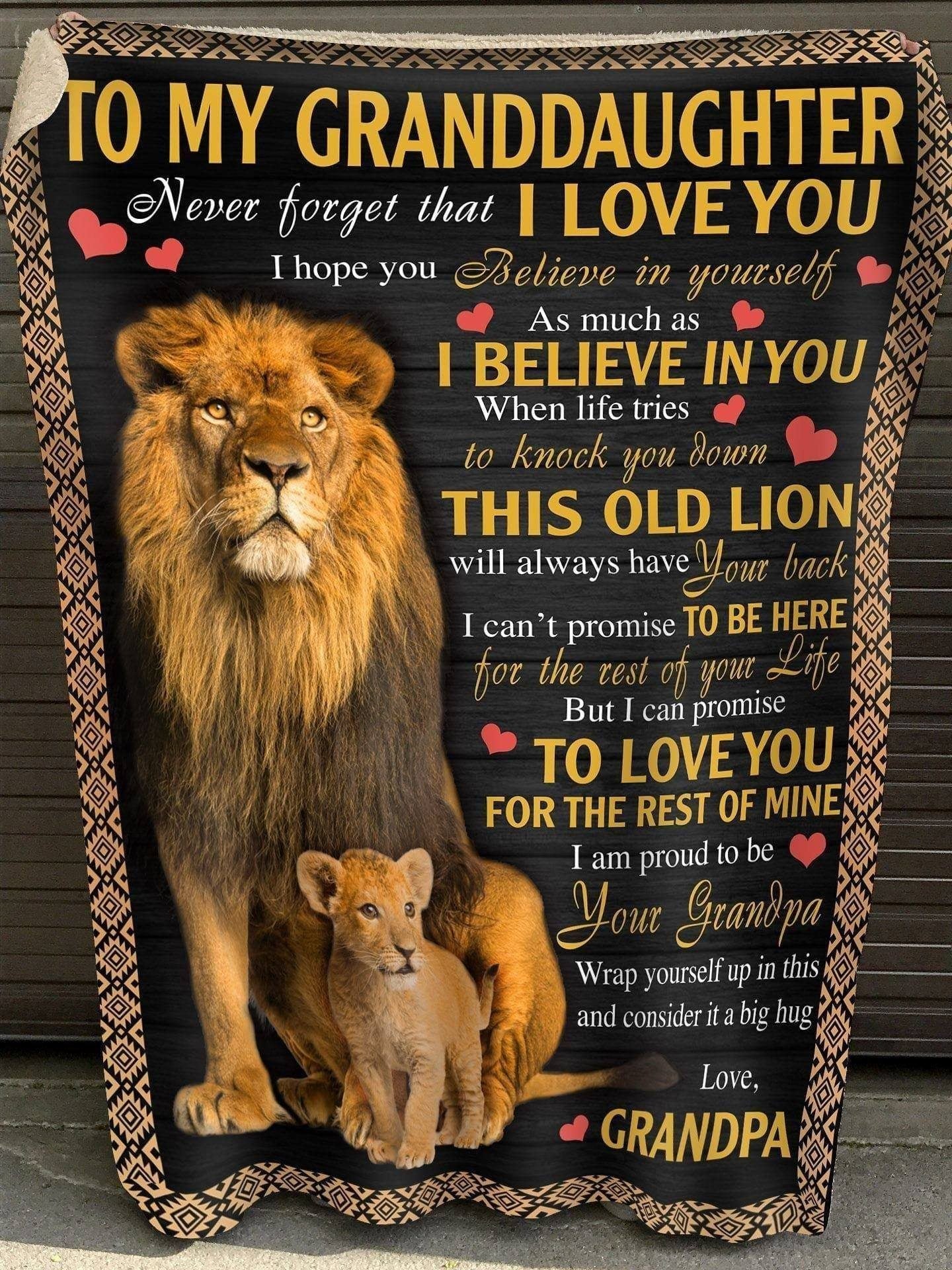 To My Granddaughter Blanket Gift From Grandpa – Birthday Christmas Anniversary Wedding Graduation Gift For Her- Lion Blanket