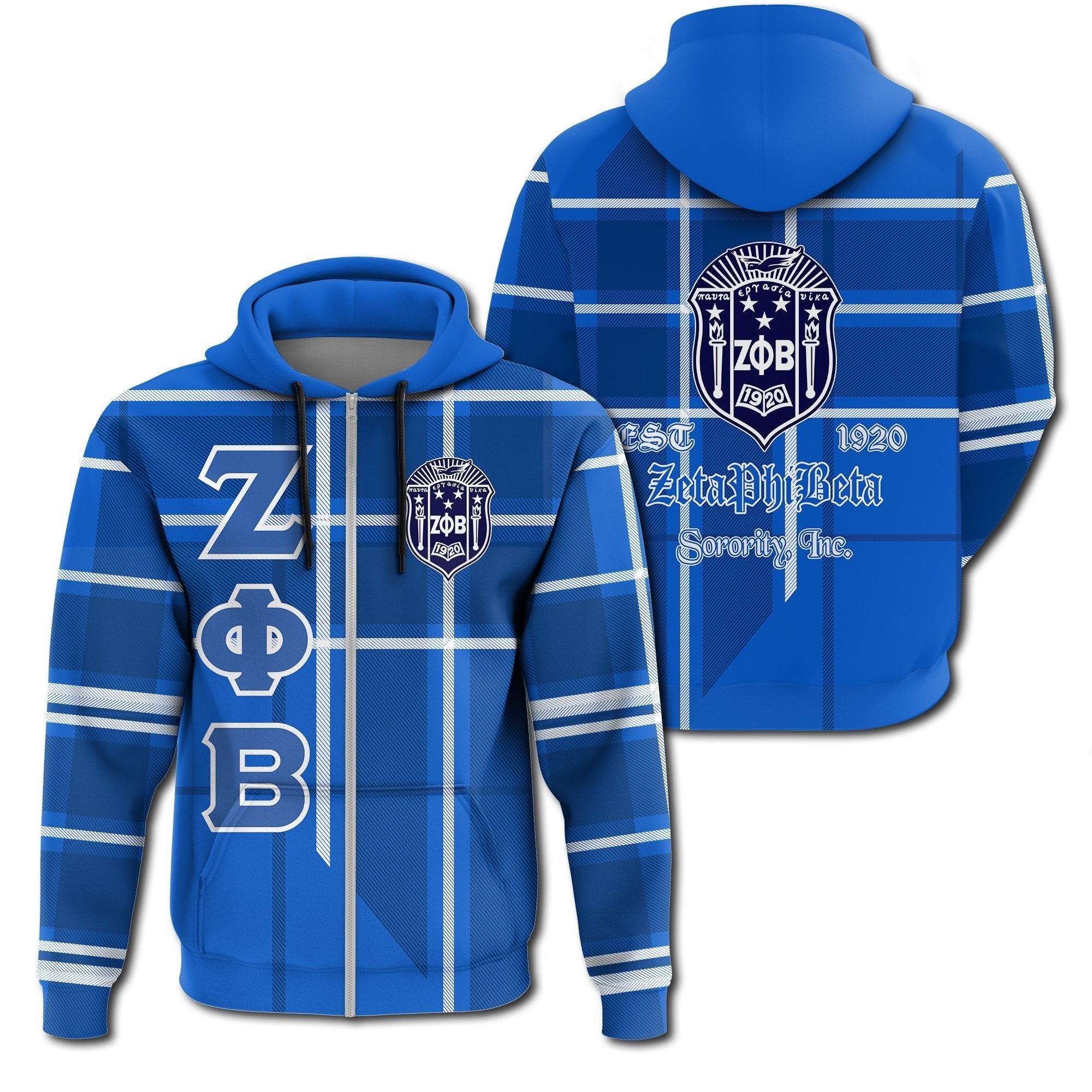 Sorority Hoodie –  Zeta Phi Beta Burberr Style Zip Hoodie