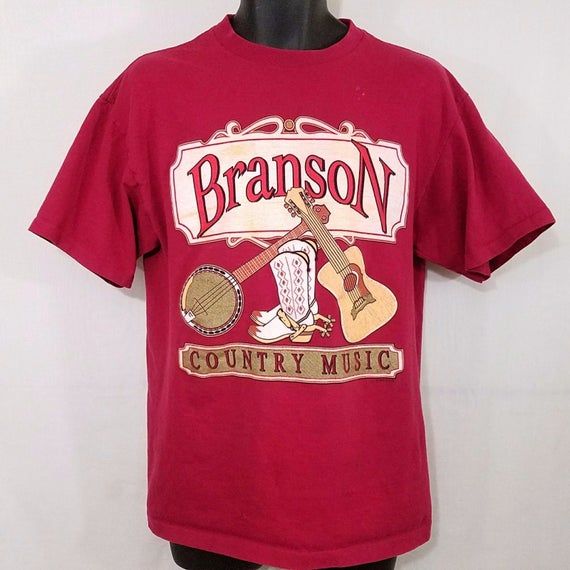 Branson Country Music T Shirt Vintage 90s Banjo Spurs Guitar Made In USA Mens Size Large