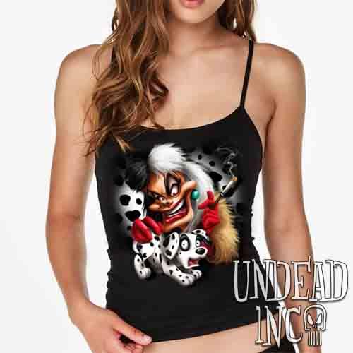 Villains Cruella De Vil Dalmatian Puppy Variant – Petite Slim Fit Tank