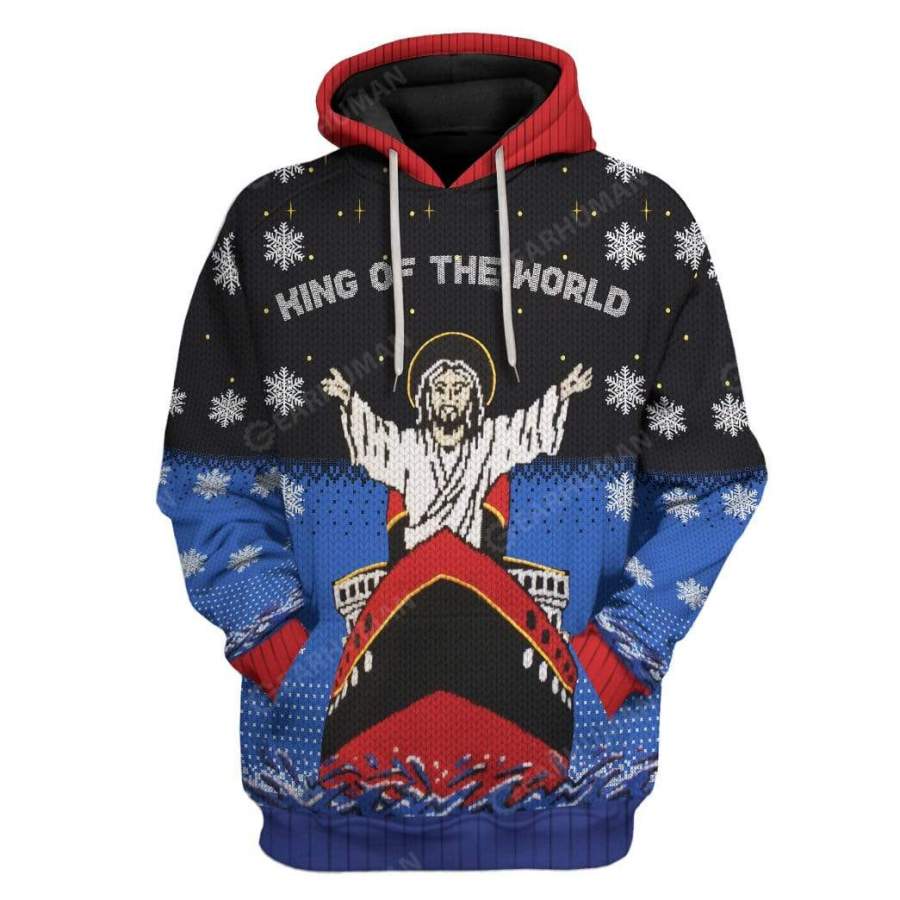 Ugly Christmas Titanic Jesus King Of The World Custom Tshirt Hoodies Apparel