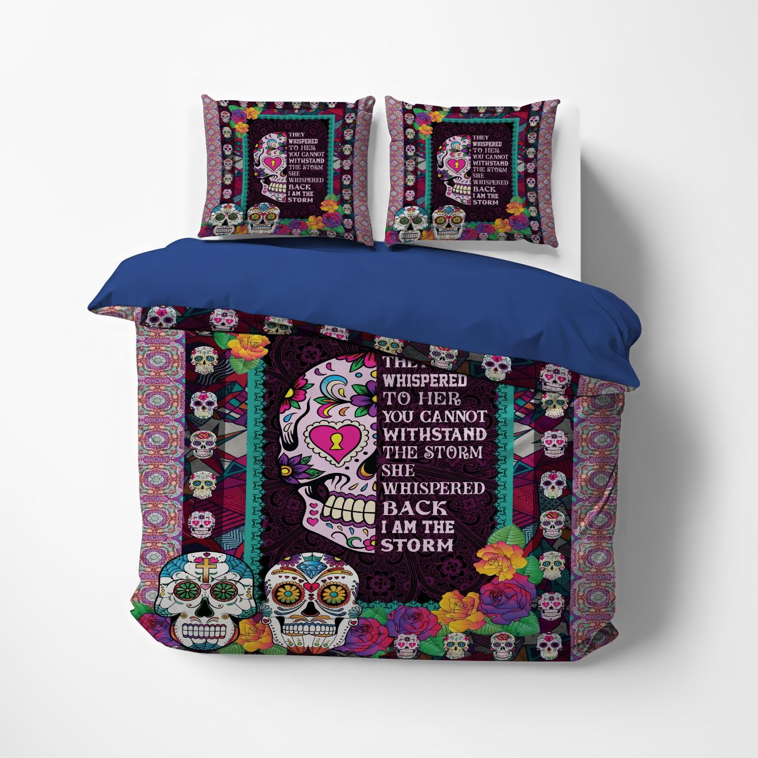 Sugar Candy Skull I Am The Storm Quilt Bedding Set | Duvet Covers