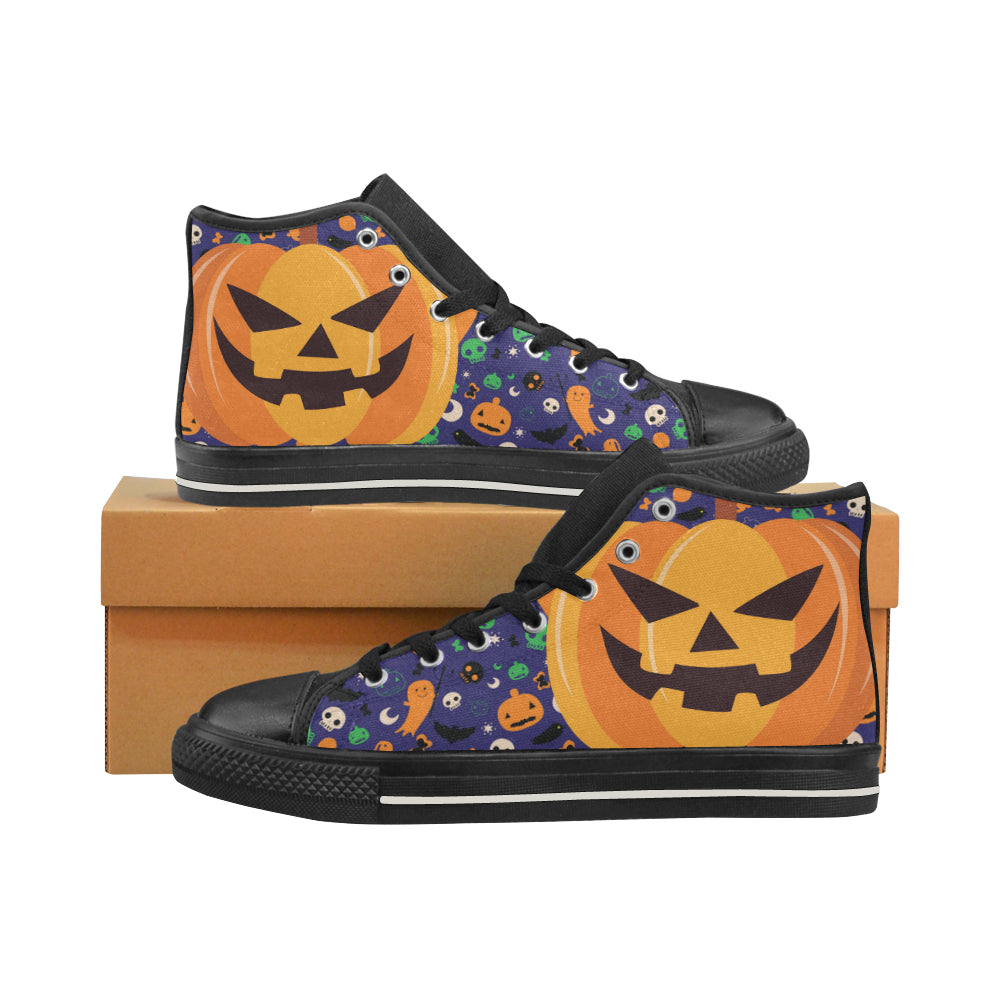 Pumpkin Halloween Black High Top Canvas Shoes for Kid