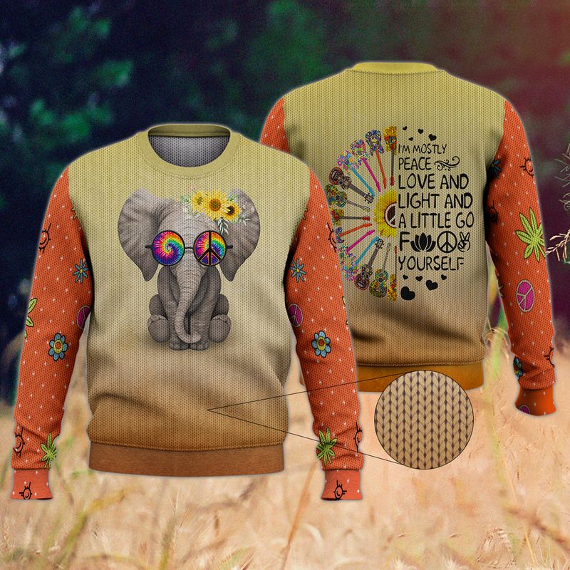 Hippie Elephant Peace And Love 3D Full Print Sweater