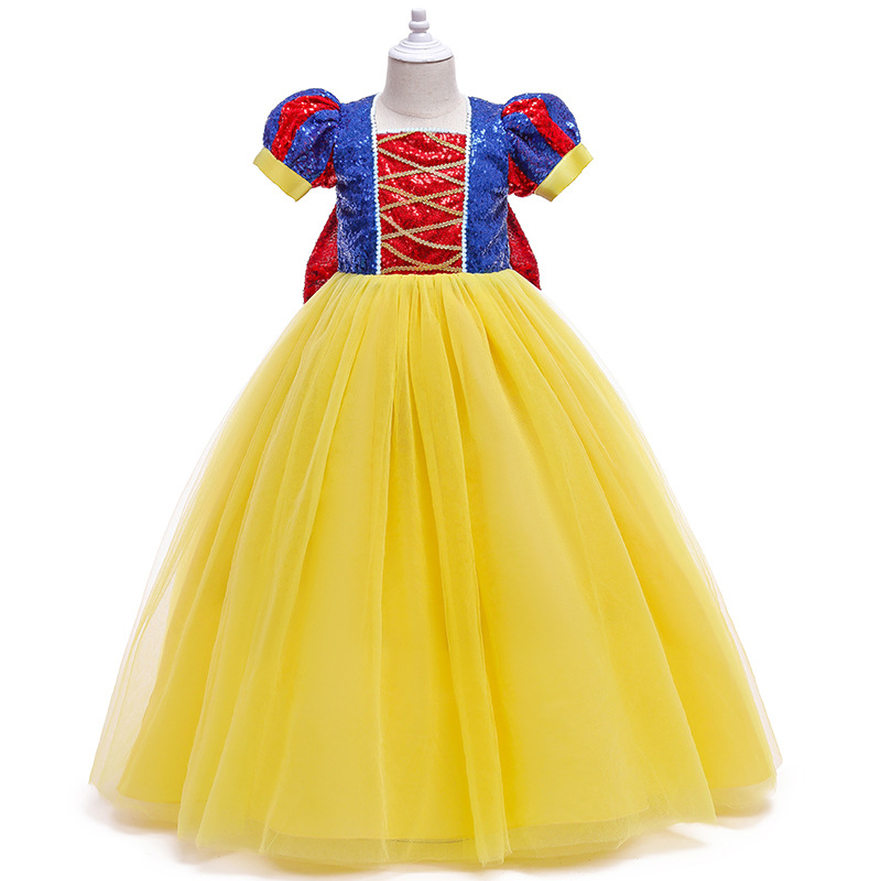 Snow White Princess Ball Gown Girls Square Collar Puff-sleeve Dress Sequins Lace Costume Xmas Halloween Party Cosplay Dress alx