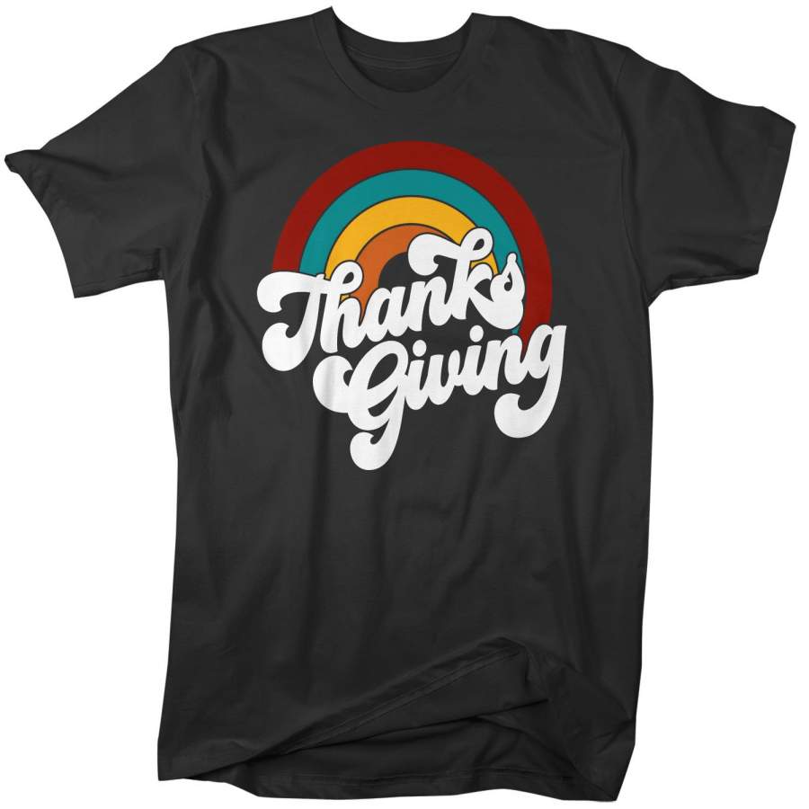 Men’s Retro Thanksgiving T Shirt Rainbow Shirt Vintage Turkey Day Tee Retro Tshirt Vintage Thanksgiving T-Shirt Thanks Giving