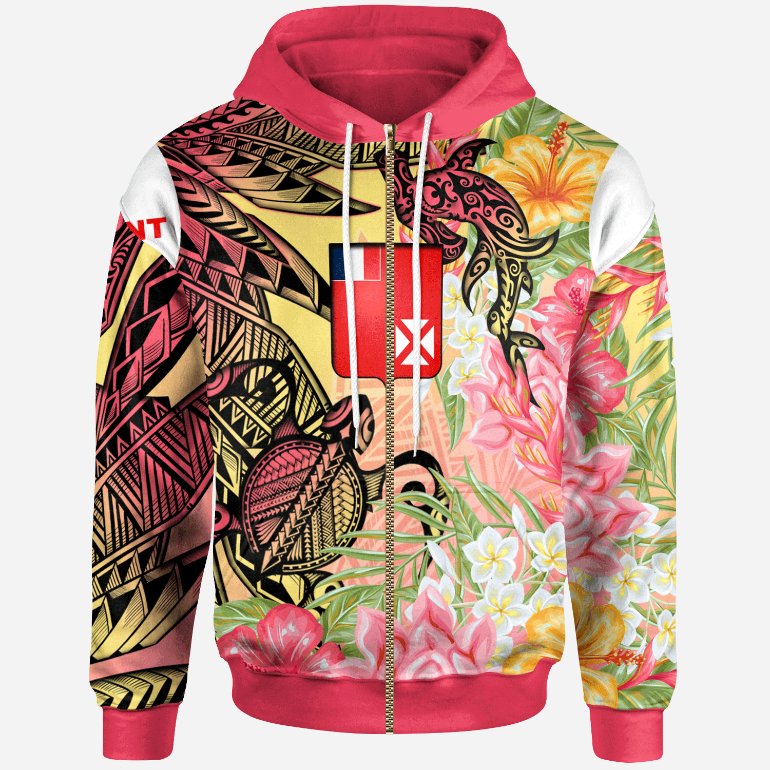 Wallis And Futuna Zip Hoodie – Flowers Tropical With Sea Animals