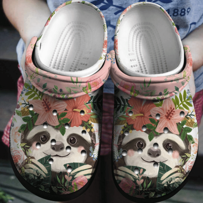 Floral Sloth Cute Animal Gift For Lover Rubber clog Shoes Comfy Footwear