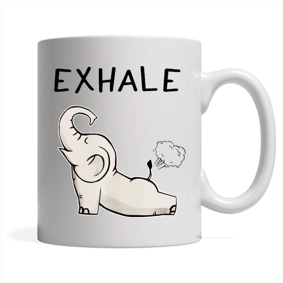 Yoga Elephant Exhale – Full-Wrap Coffee White Mug