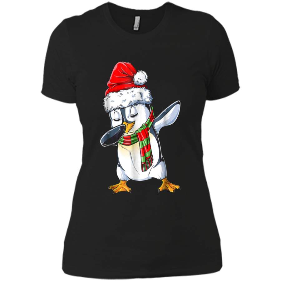 Dabbing Penguin Santa Christmas Girls Boys Kids Gift Next Level Ladies Boyfriend Tee