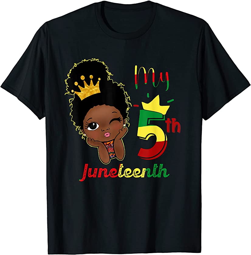 5 Year Old Melanin Girl Miss Juneteenth Birthday Kids Black T-Shirt