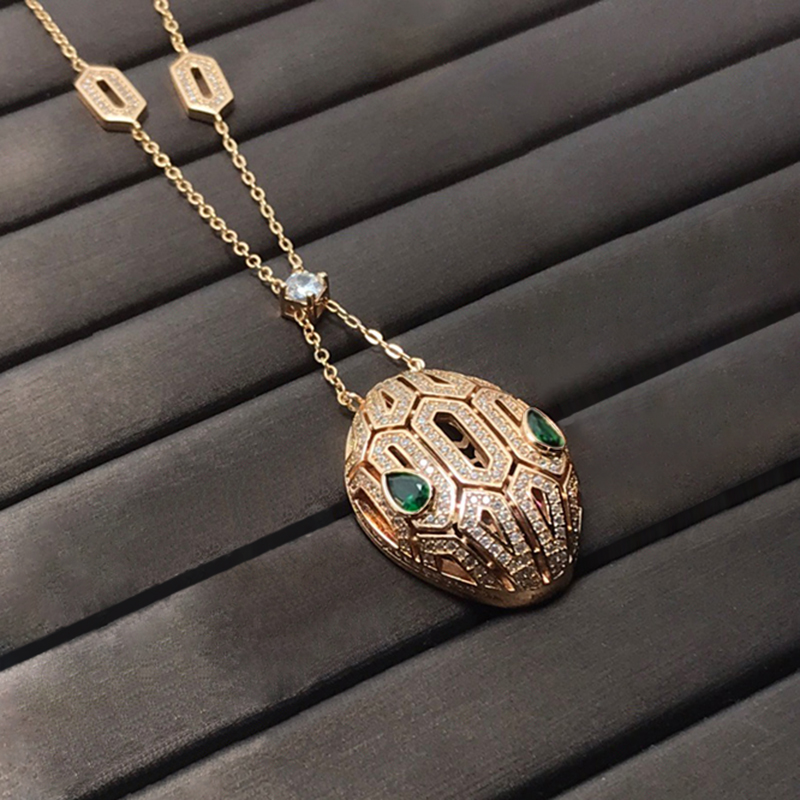 2022 European Popular Full Zircon Classic Snake Head Pendant Necklace Fashion Noble For Women Chain High-end Luxury Jewelry Gift alx