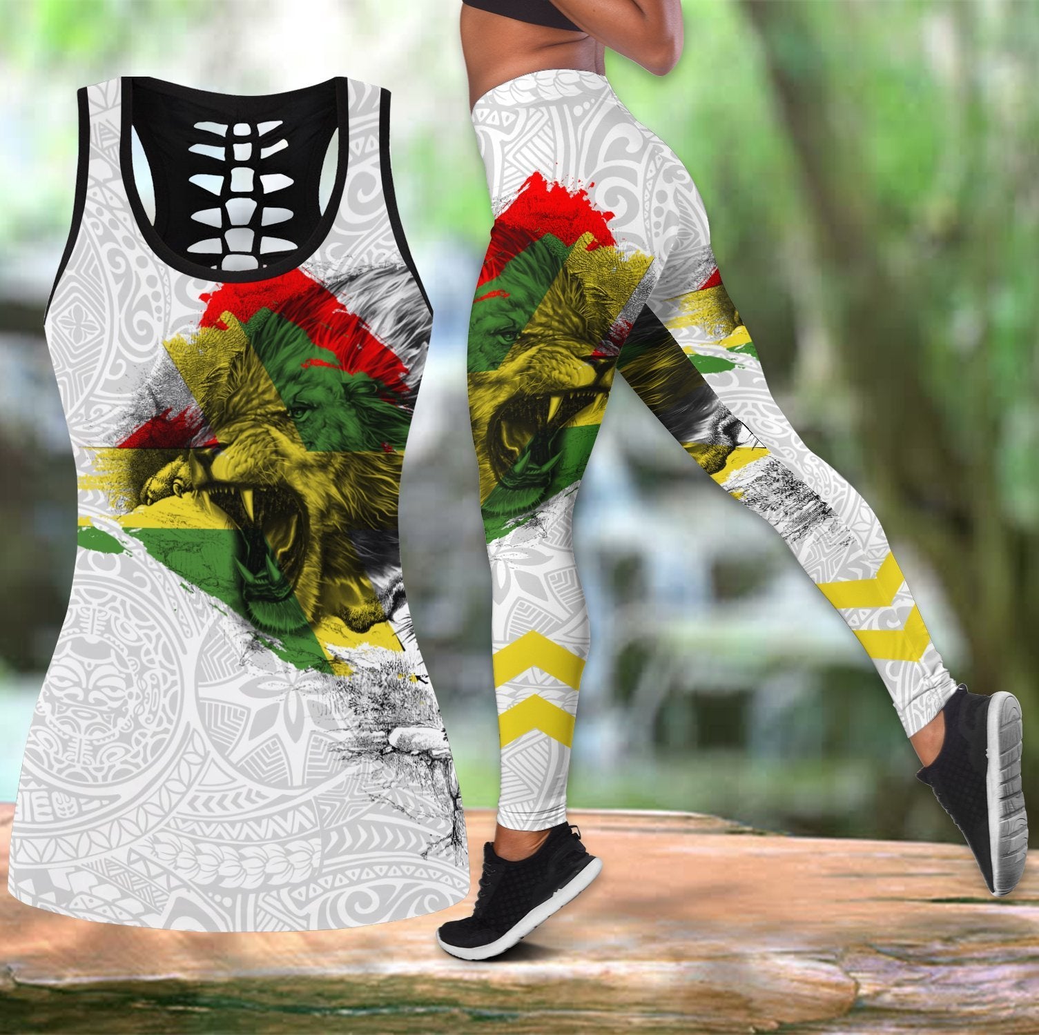 3D Jamaica Lion Combo Hollow Tank & Legging Outfit 131