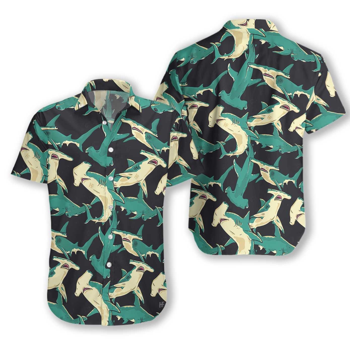 Beach Shirt Felacia [Hawaii Shirt] Hammerhead Shark Pattern -Zh5609