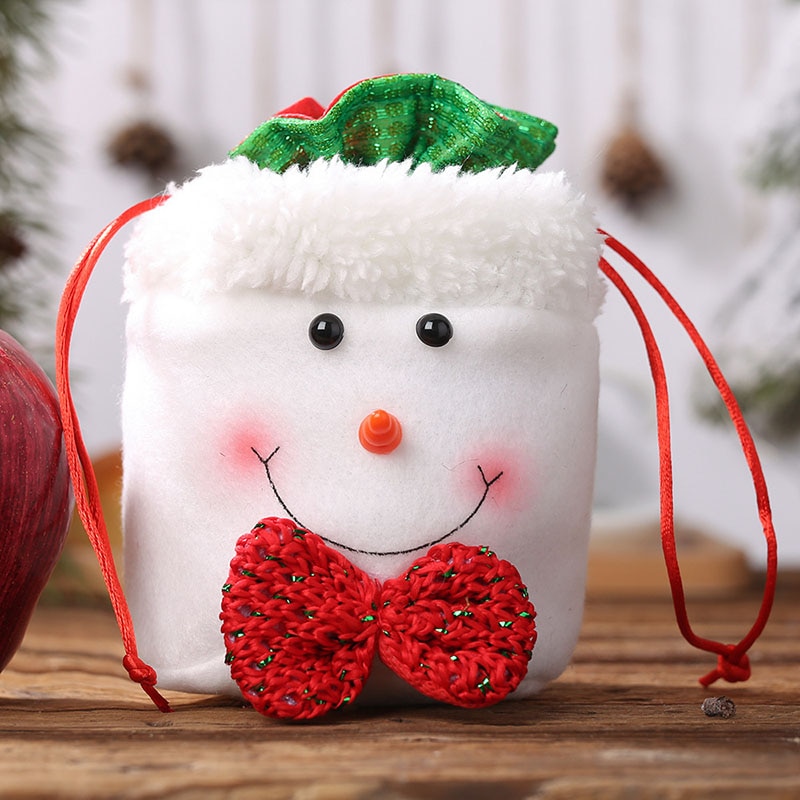 Newly Christmas Candy Holder Bag Drawstring Cartoon Plush Toilet Roll Paper Cover Decor Festival Snack Gift Storage Organizer alx