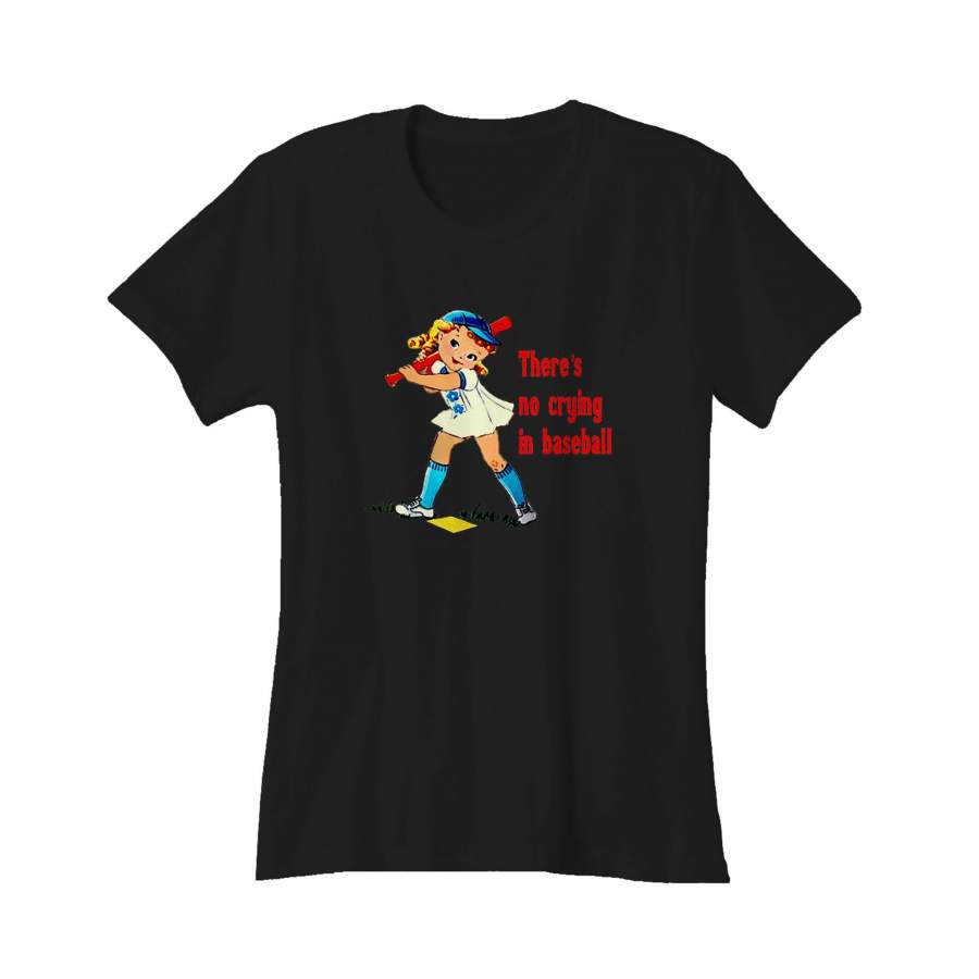 Funny Girl Baseball There’s No Crying In Baseball Vintage Retro Women’s T-Shirt