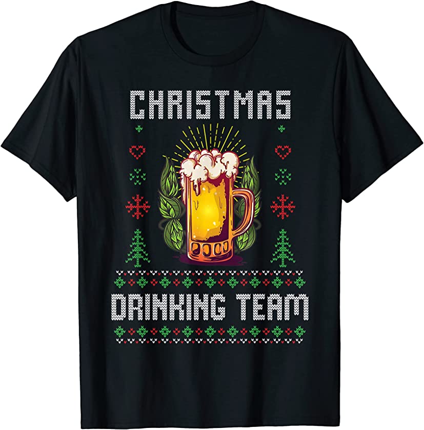 Ugly Christmas Sweater Alcohol Drunk Drinking Beer Wine T-Shirt