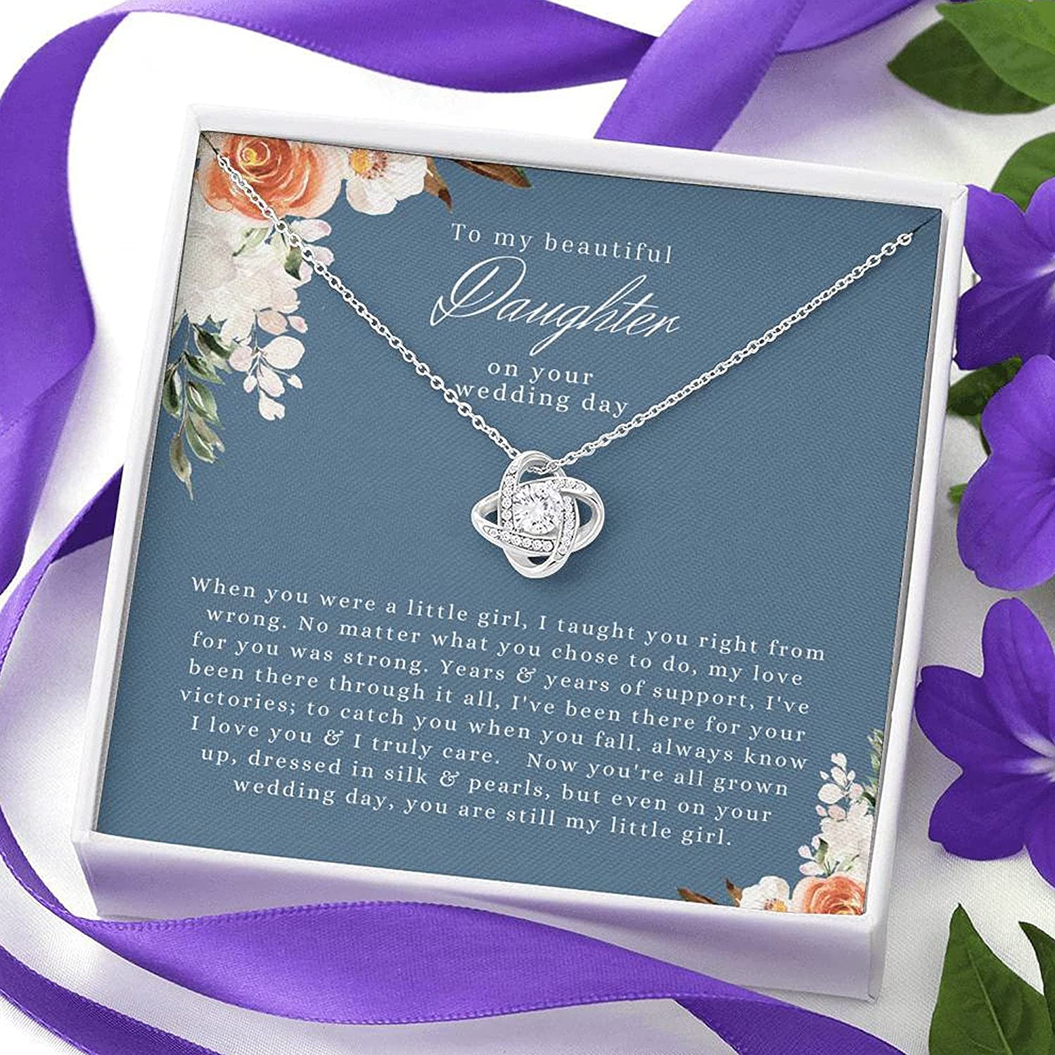 To My Beautiful Daughter Necklace On Your Wedding Day, When You Were A Little Girl – Necklace For Daughter, Love Knot Necklace