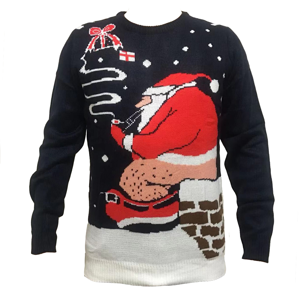 2022 Inappropriate Knitted Crewneck Long Sleeve Santa Claus Pooping in Chimney Pattern Men and Women’s Ugly Christmas Sweater alx