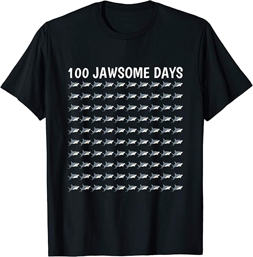 Shark Jaw Fin 100 Days Of School Shirt Teacher Boy Girl Gift T-Shirt