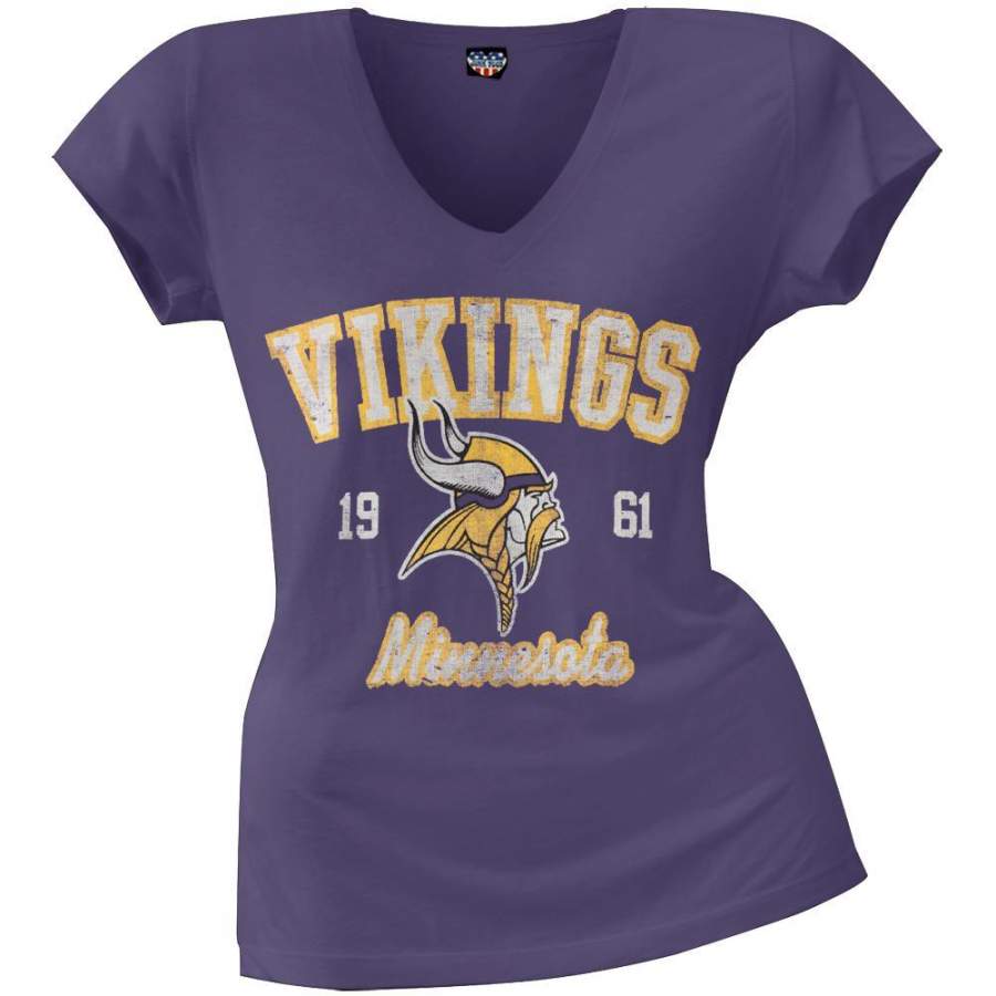 Minnesota Vikings – Flanker Logo Premium Juniors V-Neck T-Shirt