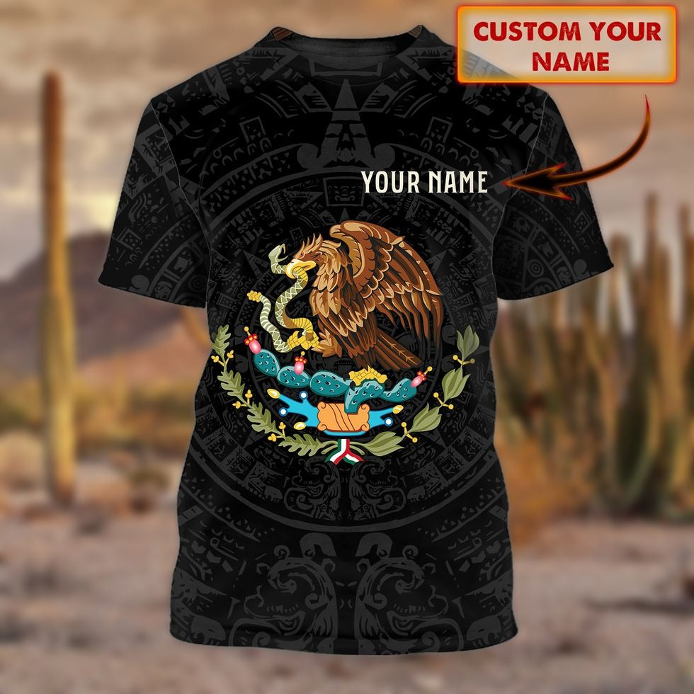 Personalized With Name 3D Full Print Black Mexico T Shirt, Snake And Eagle Mexican Shirts, New Mexicano Shirts