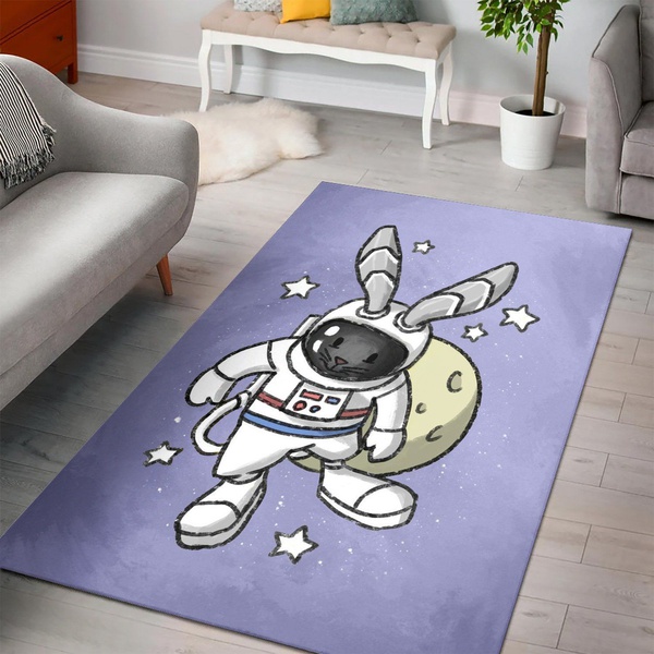 Space Astronaut Rabbit Area Rug For Christmas Living room and Bedroom Rug Home US Decor