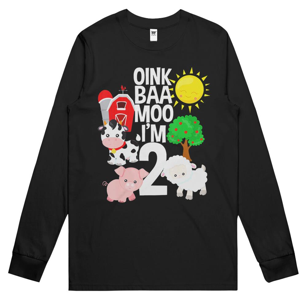 Oink Baa Moo I’M 2 Farm Theme Birthday Gift 2 Yrs Old Long Sleeve T Shirts