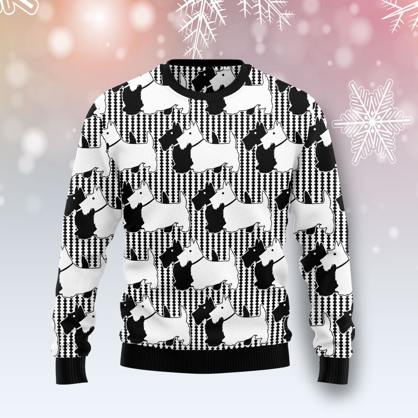 Scottish Terrier Black And White Ugly Christmas Sweater | For Men & Women | Adult | Us4315