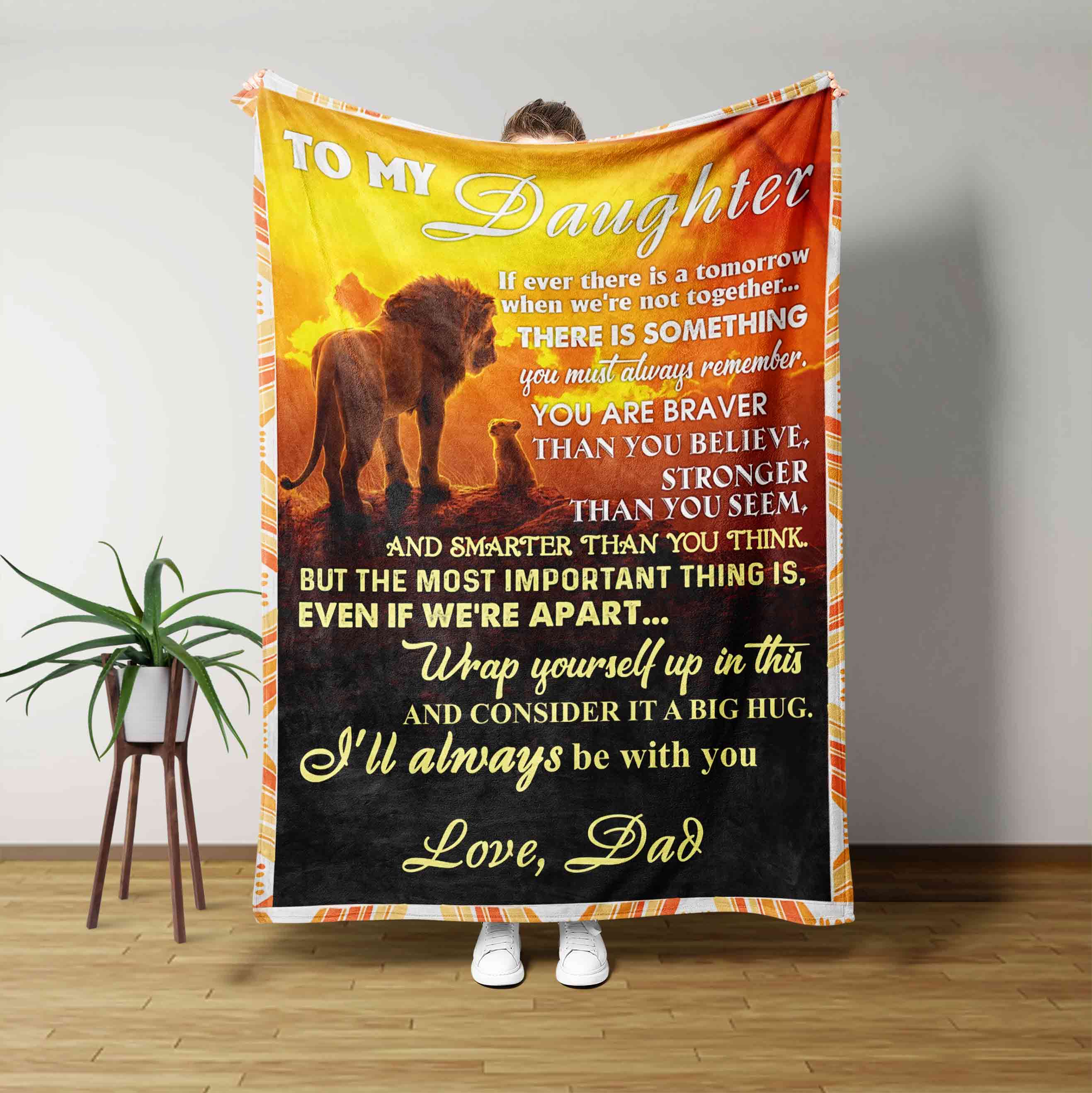 To My Daughter Blanket, Lion Blanket, Sunset Blanket, Custom Name Blanket, Family Blanket, Gift Blanket